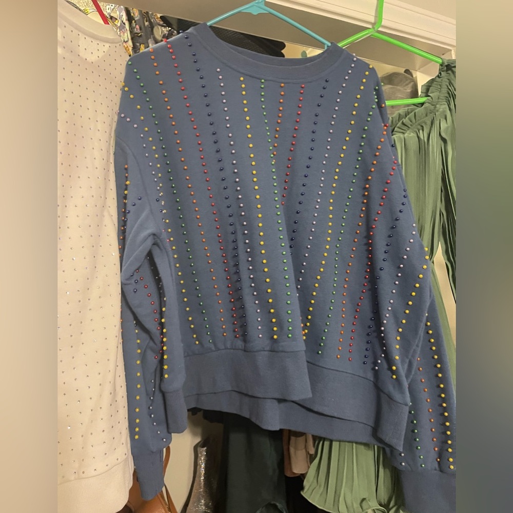 Queen of sparkle rainbow pearl indigo sweater